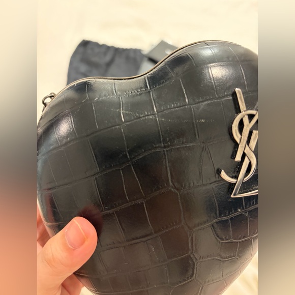 Authentic Saint Laurent Love Box Heart Clutch - Black Crocodile Embossed Leather - Picture 3 of 4